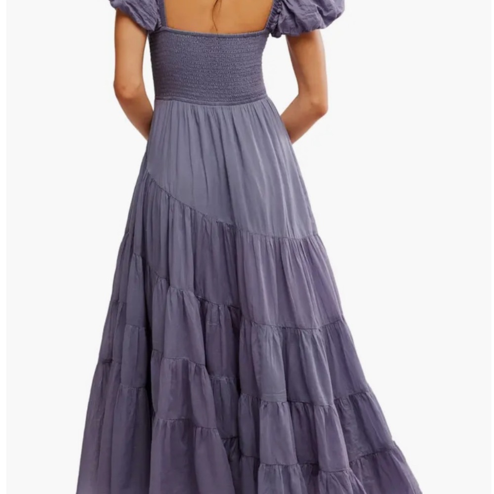 Blue granite Free People Tiered Maxi Dress with Puff Cap Sleeves